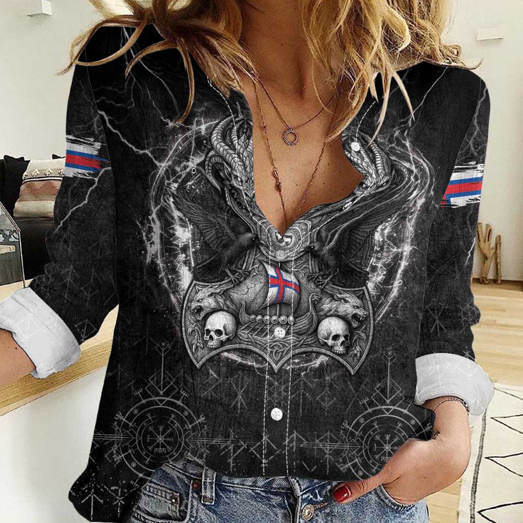 Personalized Faroe Islands Viking Women Casual Shirt Odin's Raven Legacy - Wonder Print Shop