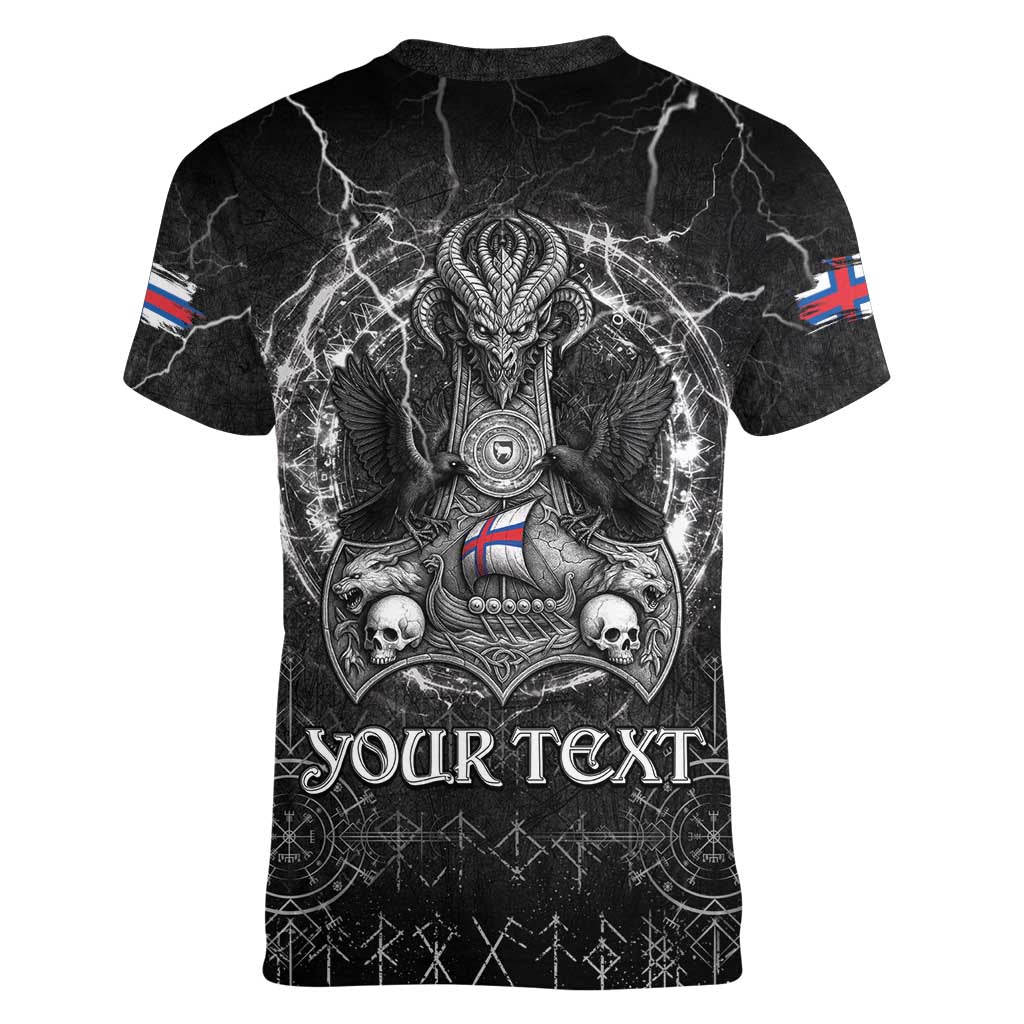 Personalized Faroe Islands Viking Women V-Neck T-Shirt Odin's Raven Legacy - Wonder Print Shop