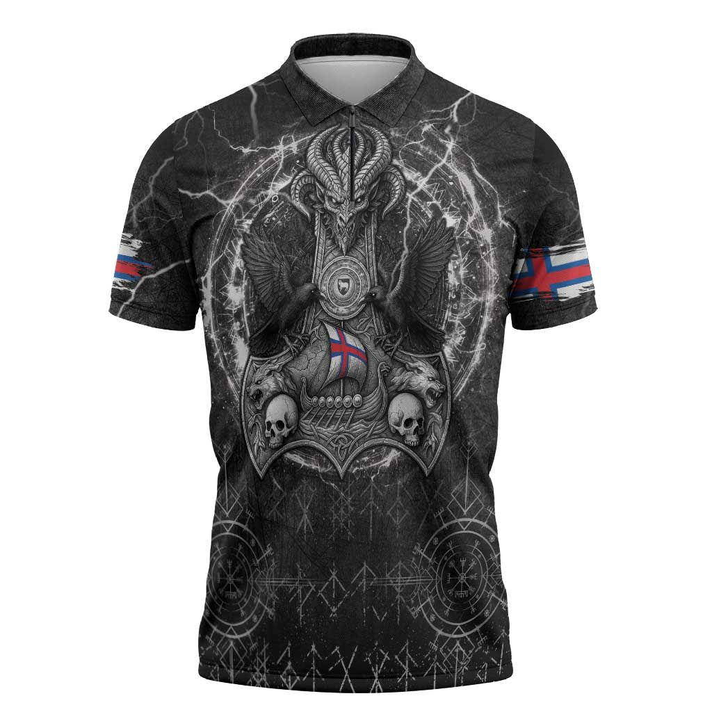 Personalized Faroe Islands Viking Zipper Polo Shirt Odin's Raven Legacy - Wonder Print Shop