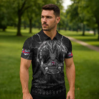 Personalized Faroe Islands Viking Zipper Polo Shirt Odin's Raven Legacy - Wonder Print Shop