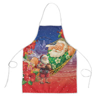 Dominican Republic Christmas Apron Santa Relaxing On The Beach - Wonder Print Shop