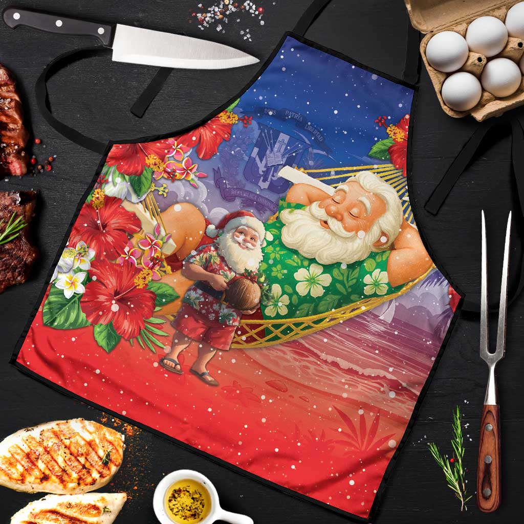Dominican Republic Christmas Apron Santa Relaxing On The Beach - Wonder Print Shop