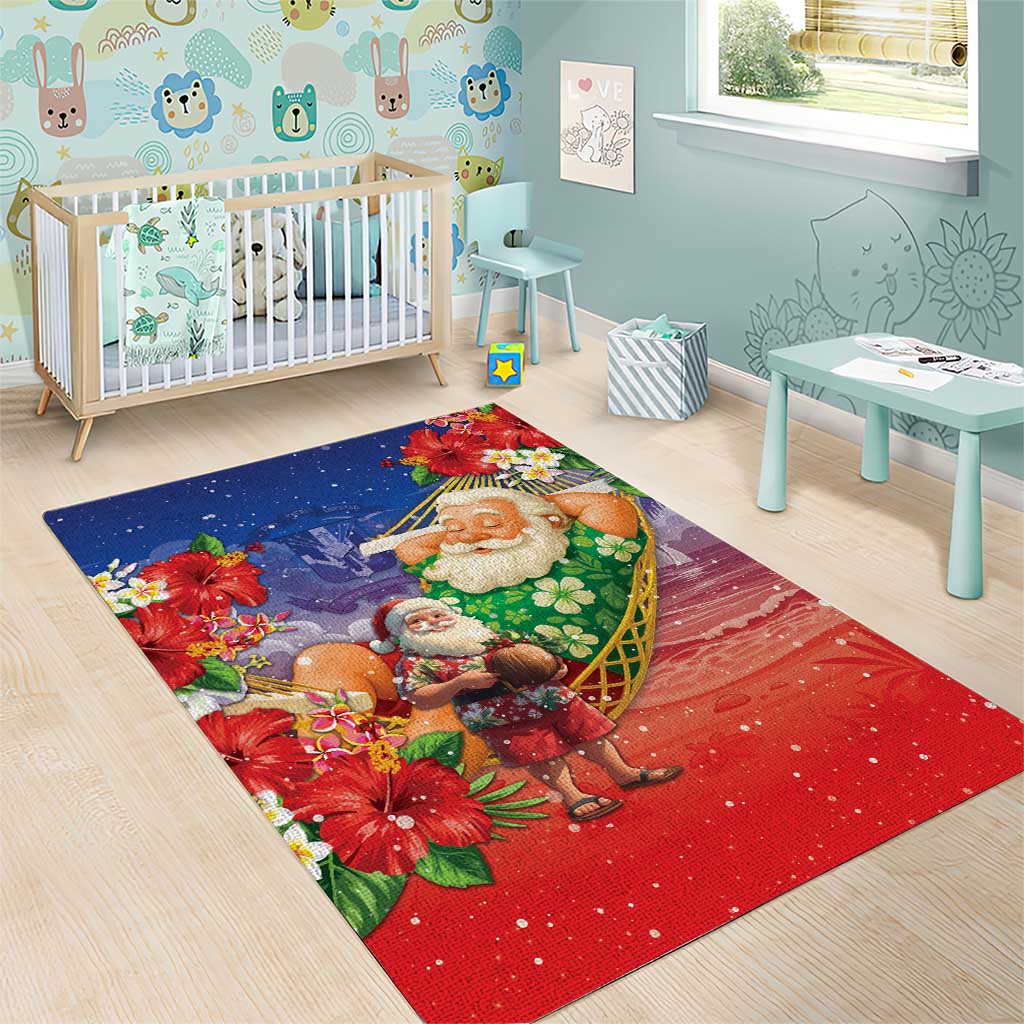Dominican Republic Christmas Area Rug Santa Relaxing On The Beach - Wonder Print Shop