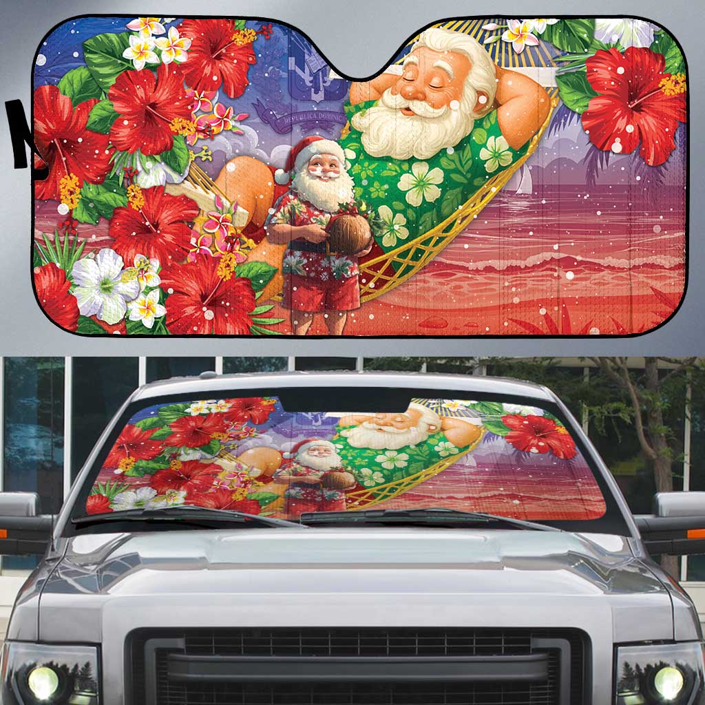 Dominican Republic Christmas Auto Sun Shade Santa Relaxing On The Beach - Wonder Print Shop