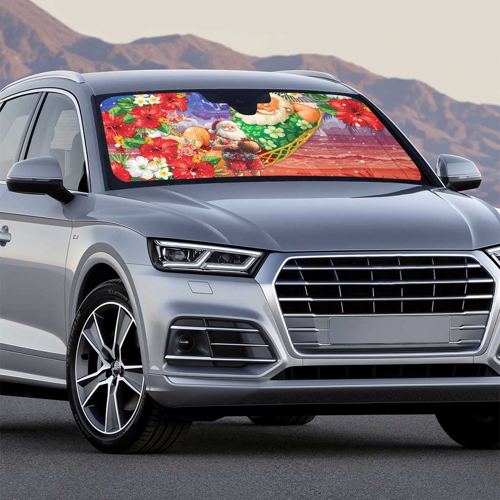 Dominican Republic Christmas Auto Sun Shade Santa Relaxing On The Beach - Wonder Print Shop