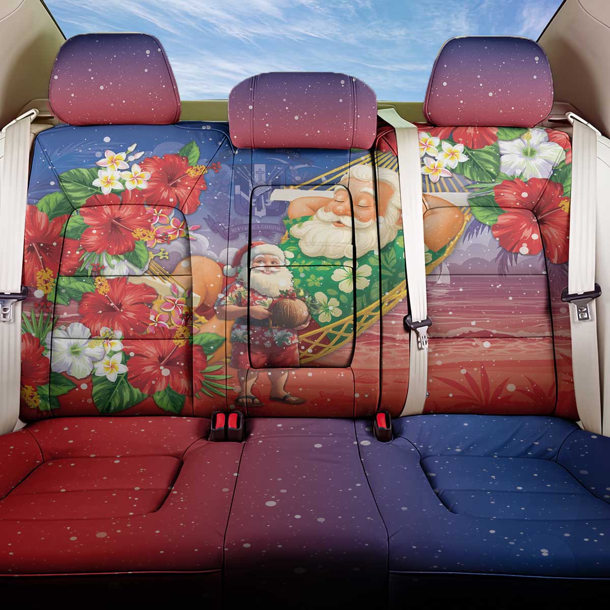 Dominican Republic Christmas Back Car Seat Cover Santa Relaxing On The Beach - Wonder Print Shop