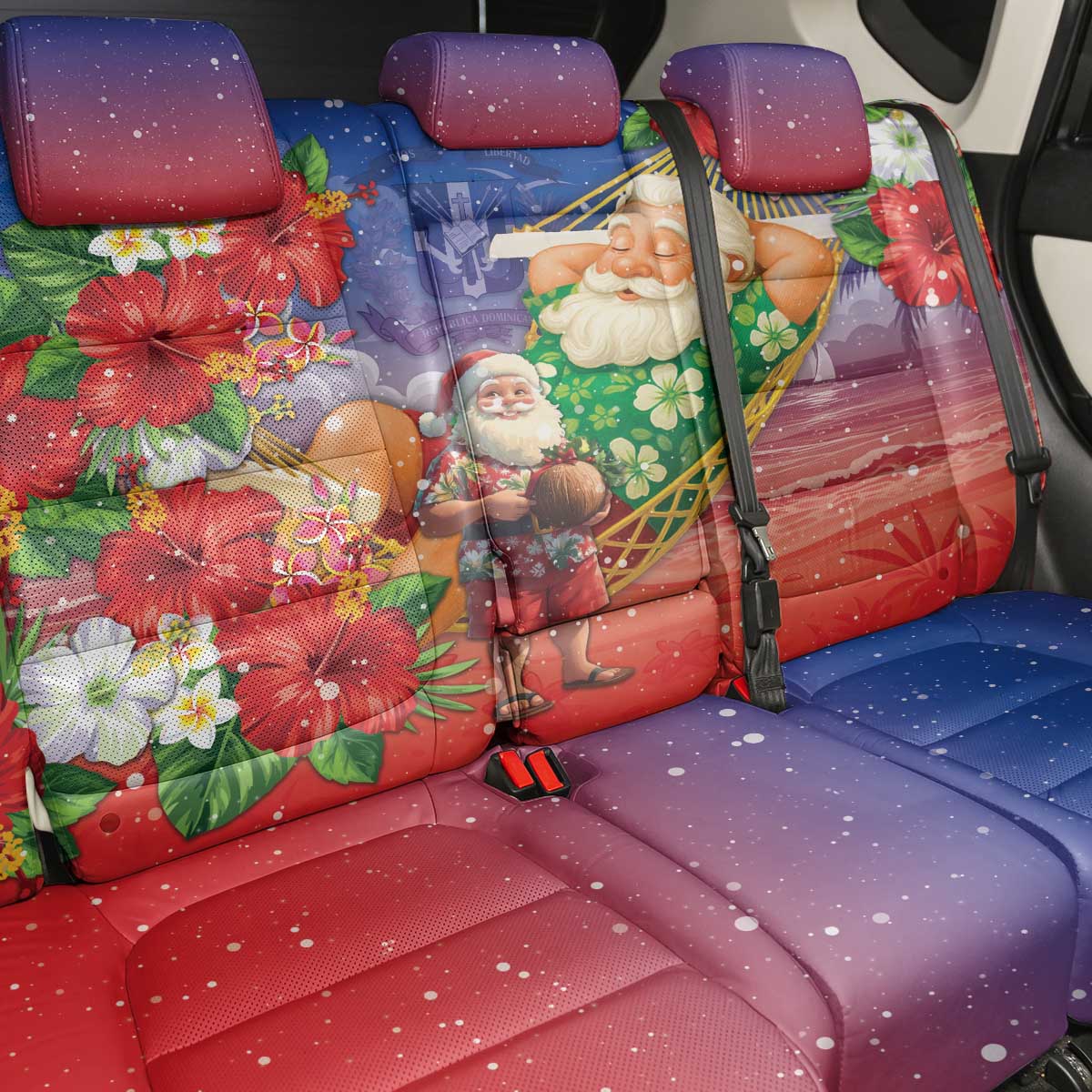 Dominican Republic Christmas Back Car Seat Cover Santa Relaxing On The Beach - Wonder Print Shop