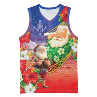 Dominican Republic Christmas Basketball Jersey Santa Relaxing On The Beach - Wonder Print Shop