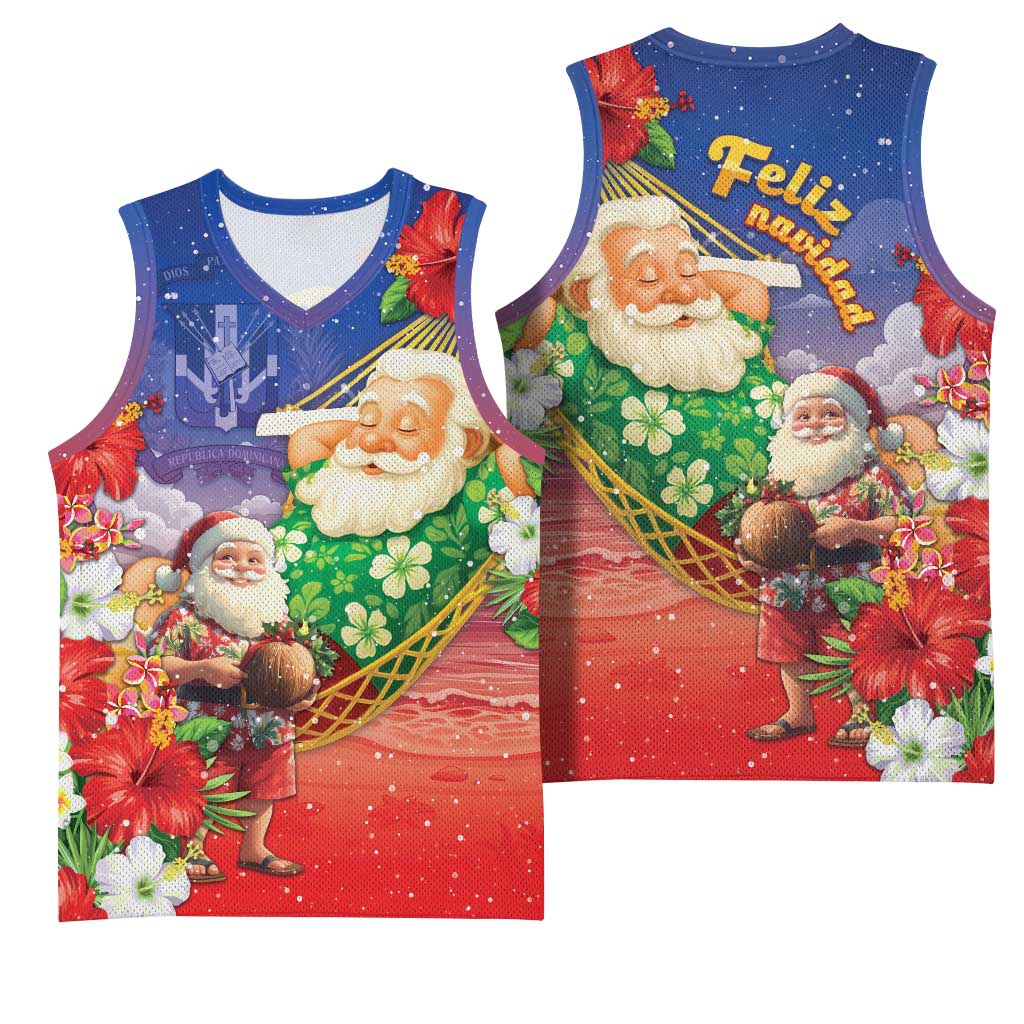 Dominican Republic Christmas Basketball Jersey Santa Relaxing On The Beach - Wonder Print Shop