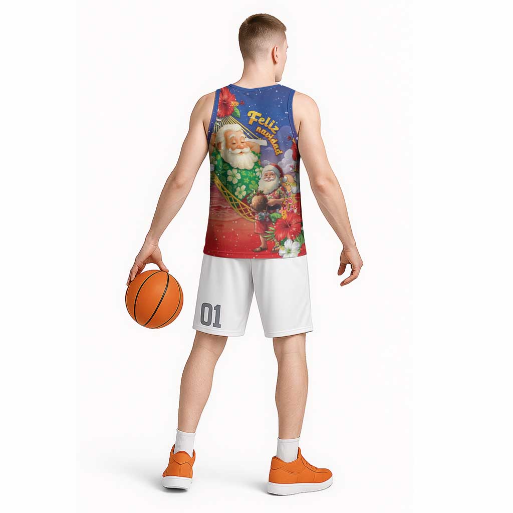 Dominican Republic Christmas Basketball Jersey Santa Relaxing On The Beach - Wonder Print Shop