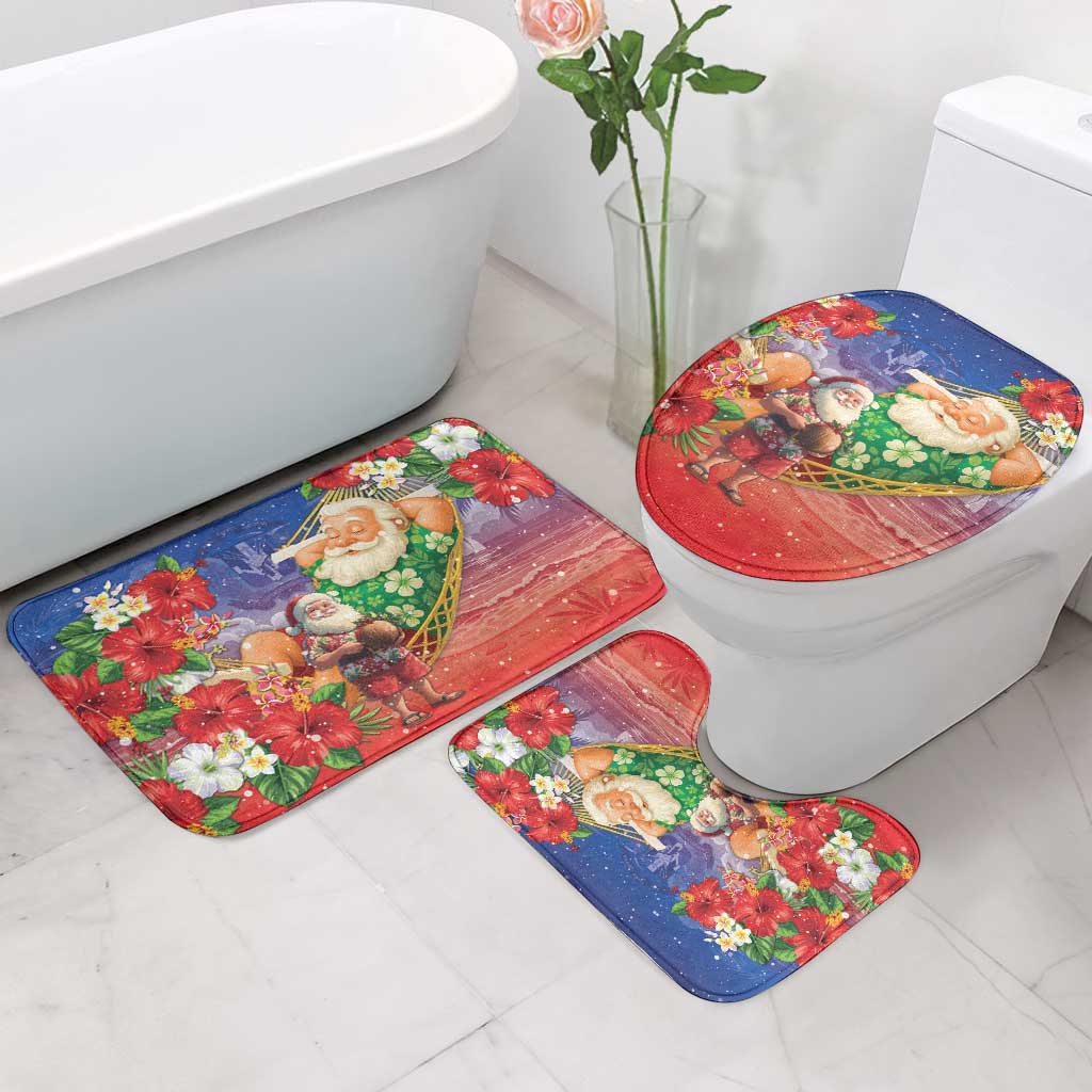 Dominican Republic Christmas Bathroom Set Santa Relaxing On The Beach - Wonder Print Shop
