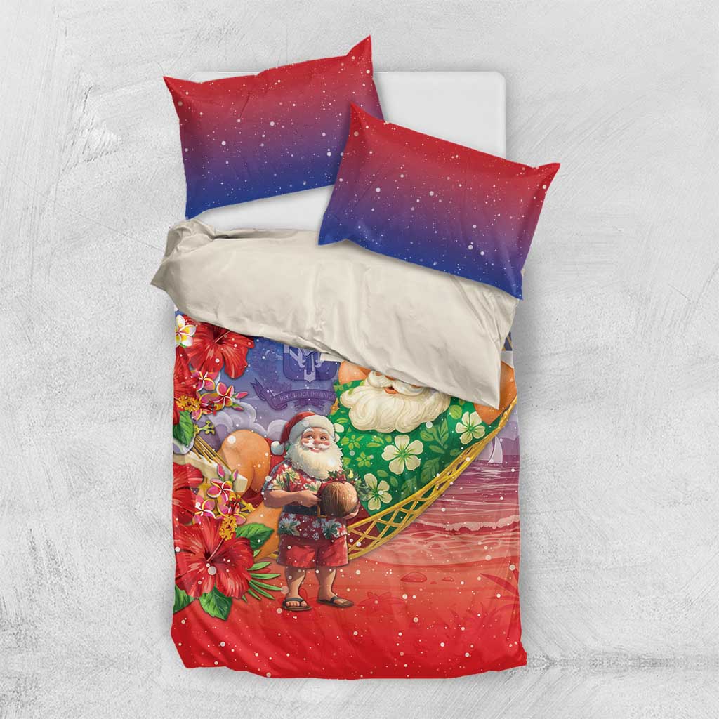 Dominican Republic Christmas Bedding Set Santa Relaxing On The Beach - Wonder Print Shop