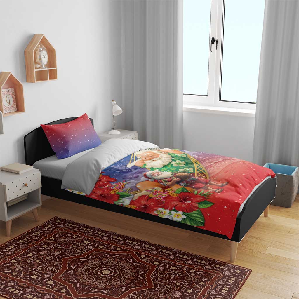 Dominican Republic Christmas Bedding Set Santa Relaxing On The Beach - Wonder Print Shop