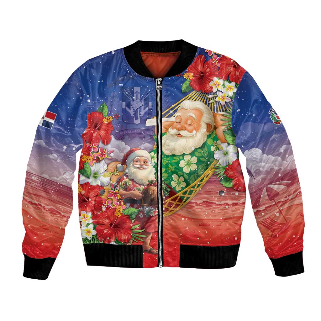 Dominican Republic Christmas Bomber Jacket Santa Relaxing On The Beach - Wonder Print Shop