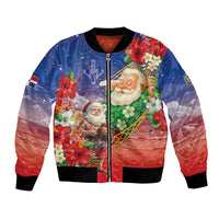 Dominican Republic Christmas Bomber Jacket Santa Relaxing On The Beach - Wonder Print Shop