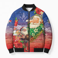 Dominican Republic Christmas Bomber Puffer Jacket Santa Relaxing On The Beach - Wonder Print Shop
