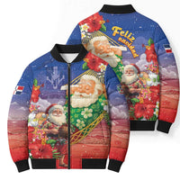 Dominican Republic Christmas Bomber Puffer Jacket Santa Relaxing On The Beach - Wonder Print Shop