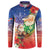 Dominican Republic Christmas Button Sweatshirt Santa Relaxing On The Beach - Wonder Print Shop