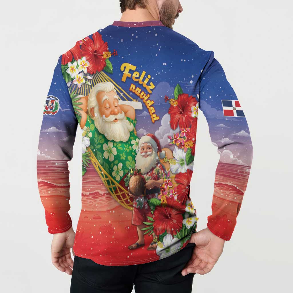 Dominican Republic Christmas Button Sweatshirt Santa Relaxing On The Beach - Wonder Print Shop