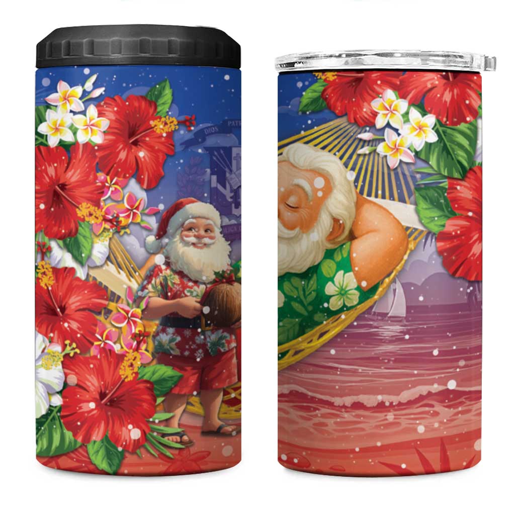 Dominican Republic Christmas 4 in 1 Can Cooler Tumbler Santa Relaxing On The Beach - Wonder Print Shop