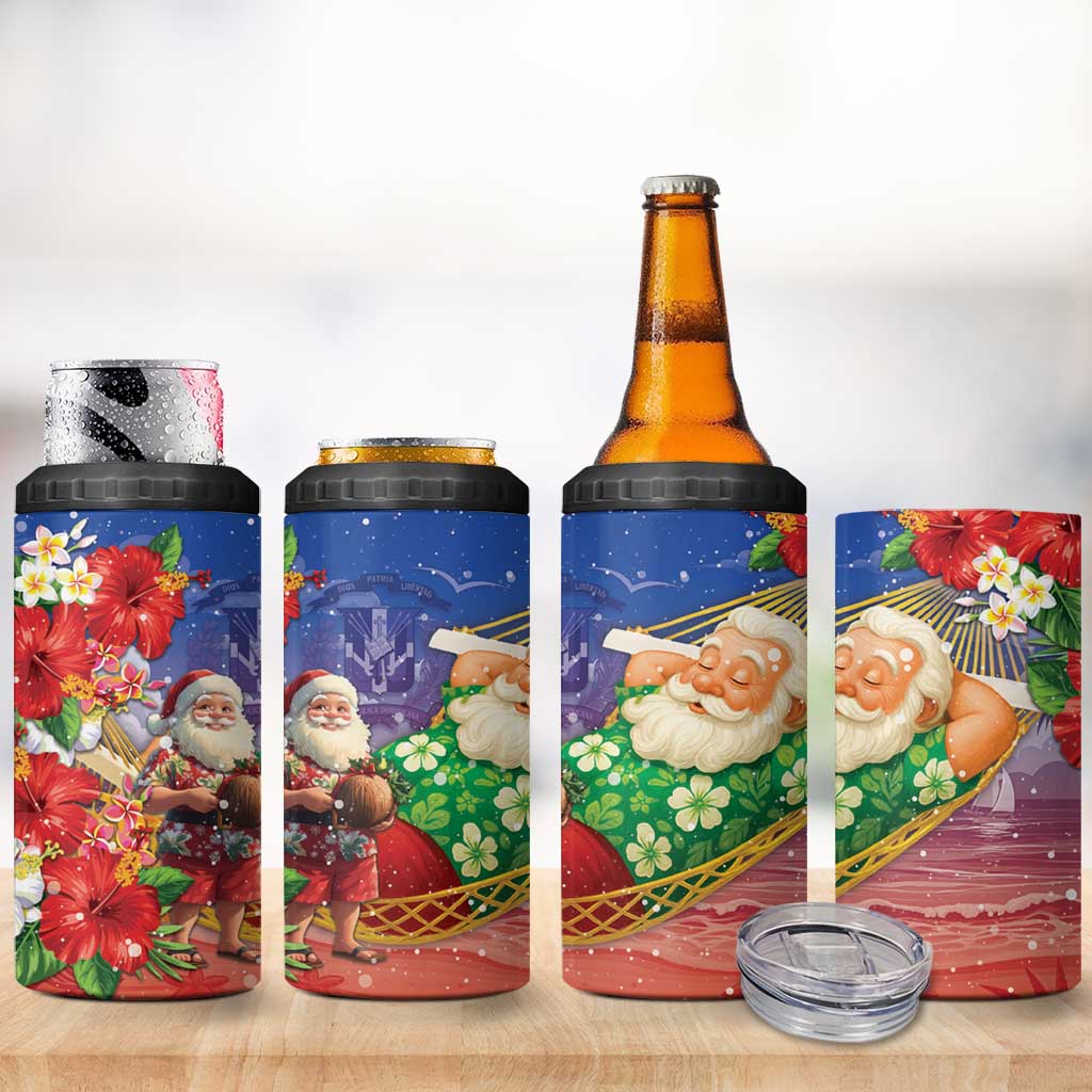 Dominican Republic Christmas 4 in 1 Can Cooler Tumbler Santa Relaxing On The Beach - Wonder Print Shop