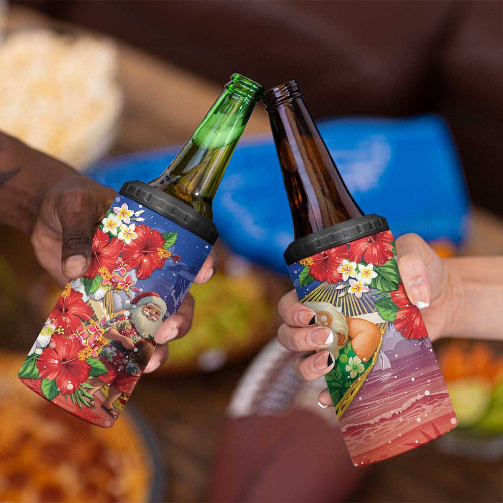 Dominican Republic Christmas 4 in 1 Can Cooler Tumbler Santa Relaxing On The Beach - Wonder Print Shop