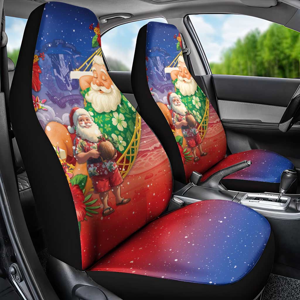 Dominican Republic Christmas Car Seat Cover Santa Relaxing On The Beach - Wonder Print Shop