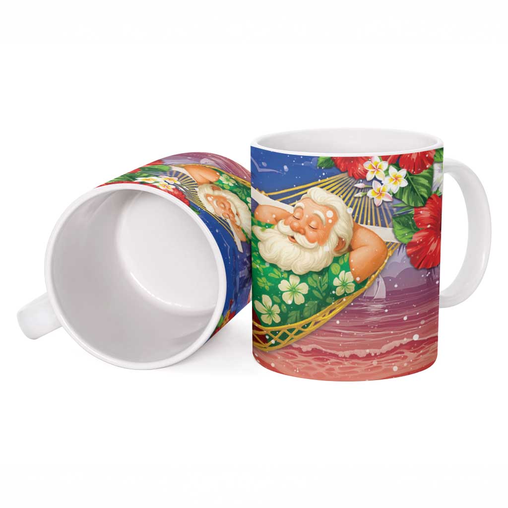 Dominican Republic Christmas Ceramic Mug Santa Relaxing On The Beach - Wonder Print Shop