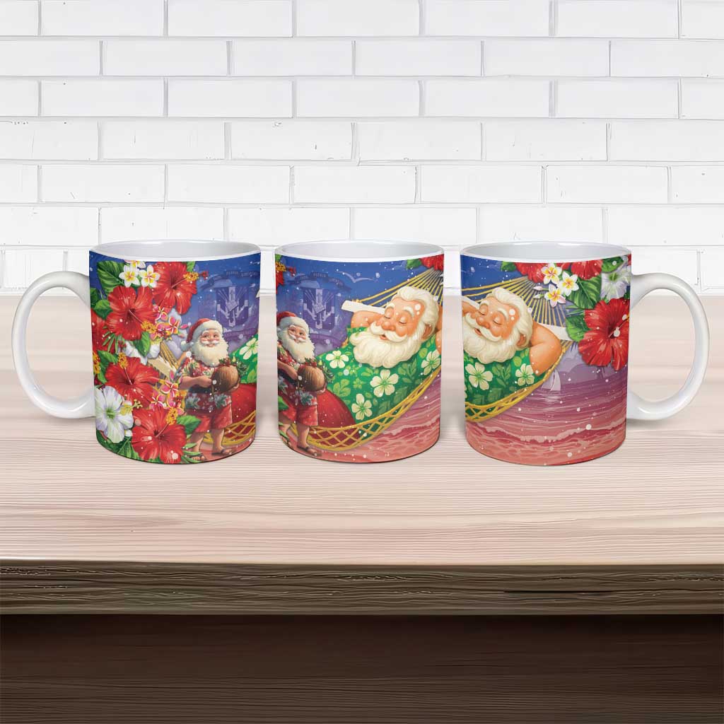 Dominican Republic Christmas Ceramic Mug Santa Relaxing On The Beach - Wonder Print Shop