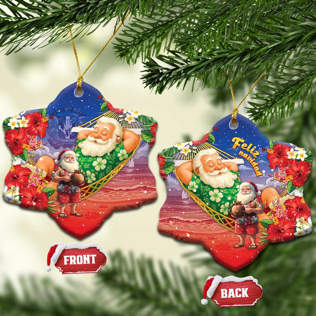 Dominican Republic Christmas Ceramic Ornament Santa Relaxing On The Beach - Wonder Print Shop