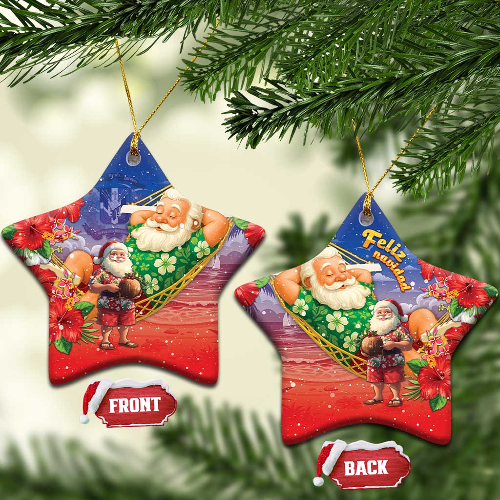 Dominican Republic Christmas Ceramic Ornament Santa Relaxing On The Beach - Wonder Print Shop