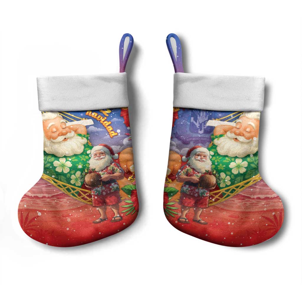 Dominican Republic Christmas Stocking Santa Relaxing On The Beach - Wonder Print Shop