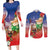 Dominican Republic Christmas Couples Matching Long Sleeve Bodycon Dress and Long Sleeve Button Shirt Santa Relaxing On The Beach - Wonder Print Shop