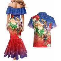 Dominican Republic Christmas Couples Matching Mermaid Dress and Hawaiian Shirt Santa Relaxing On The Beach - Wonder Print Shop