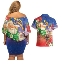 Dominican Republic Christmas Couples Matching Off Shoulder Short Dress and Hawaiian Shirt Santa Relaxing On The Beach - Wonder Print Shop