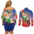Dominican Republic Christmas Couples Matching Off Shoulder Short Dress and Long Sleeve Button Shirt Santa Relaxing On The Beach - Wonder Print Shop