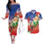 Dominican Republic Christmas Couples Matching Off The Shoulder Long Sleeve Dress and Hawaiian Shirt Santa Relaxing On The Beach - Wonder Print Shop