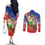 Dominican Republic Christmas Couples Matching Off The Shoulder Long Sleeve Dress and Long Sleeve Button Shirt Santa Relaxing On The Beach - Wonder Print Shop
