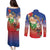 Dominican Republic Christmas Couples Matching Puletasi and Long Sleeve Button Shirt Santa Relaxing On The Beach - Wonder Print Shop