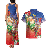 Dominican Republic Christmas Couples Matching Tank Maxi Dress and Hawaiian Shirt Santa Relaxing On The Beach - Wonder Print Shop