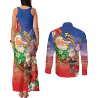 Dominican Republic Christmas Couples Matching Tank Maxi Dress and Long Sleeve Button Shirt Santa Relaxing On The Beach - Wonder Print Shop
