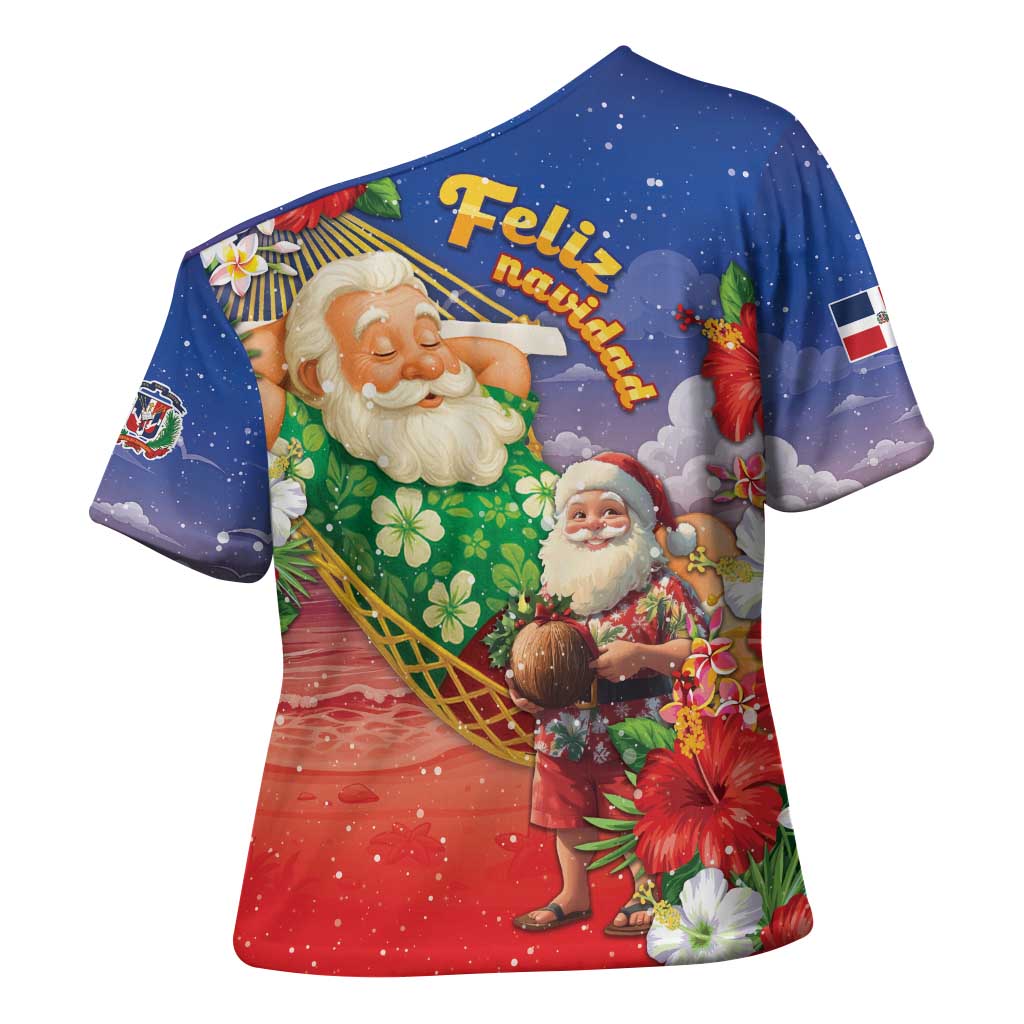 Dominican Republic Christmas Cross Shoulder Shirt Santa Relaxing On The Beach - Wonder Print Shop