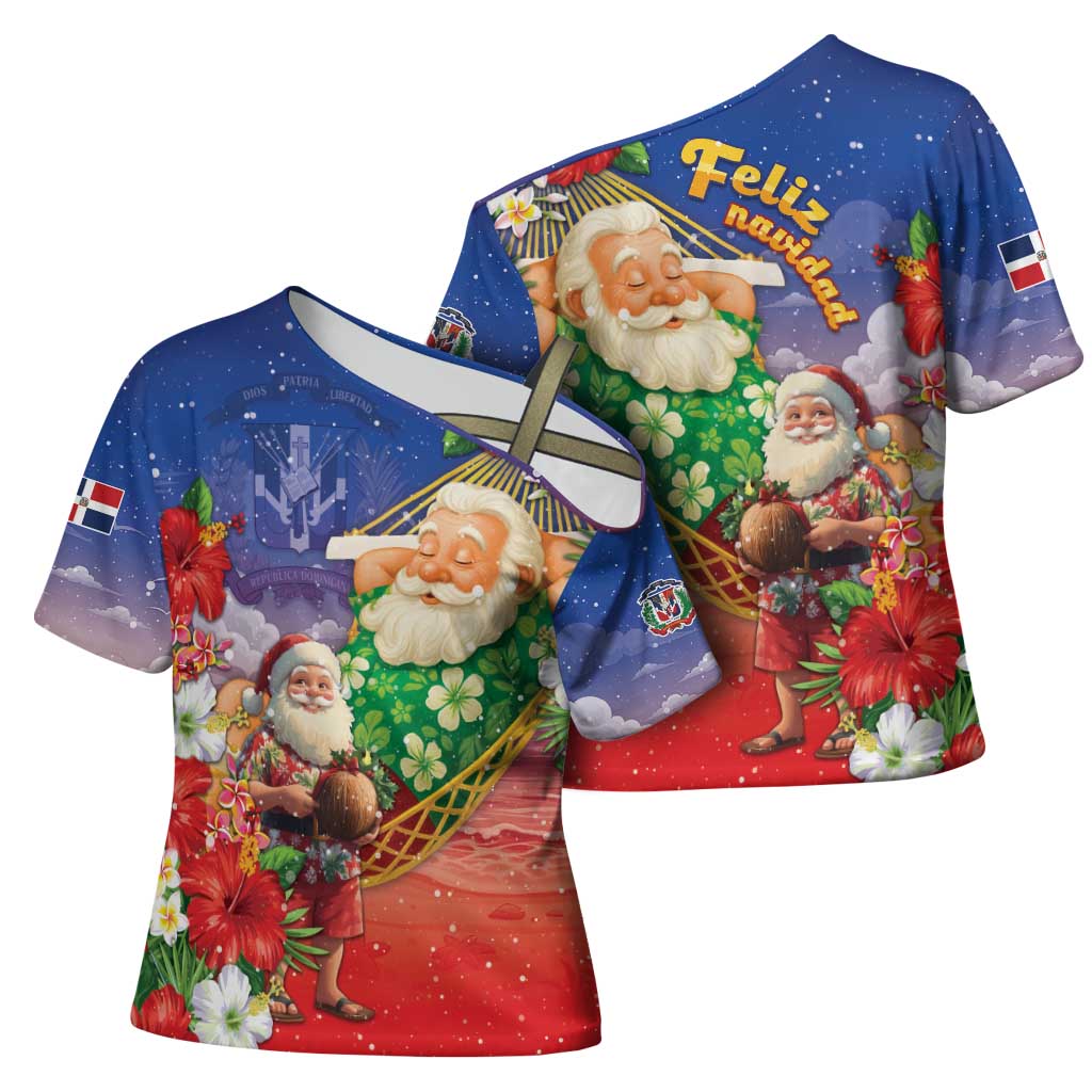 Dominican Republic Christmas Cross Shoulder Shirt Santa Relaxing On The Beach - Wonder Print Shop