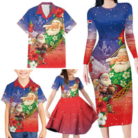 Dominican Republic Christmas Family Matching Long Sleeve Bodycon Dress and Hawaiian Shirt Santa Relaxing On The Beach - Wonder Print Shop