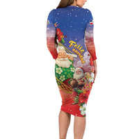Dominican Republic Christmas Family Matching Long Sleeve Bodycon Dress and Hawaiian Shirt Santa Relaxing On The Beach - Wonder Print Shop