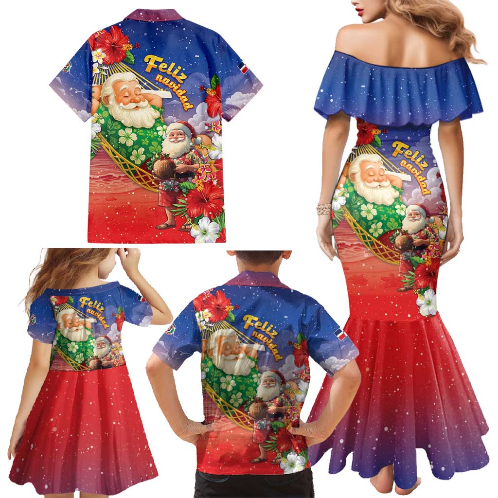 Dominican Republic Christmas Family Matching Mermaid Dress and Hawaiian Shirt Santa Relaxing On The Beach - Wonder Print Shop