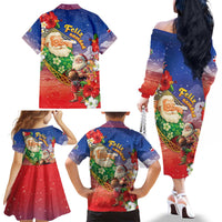 Dominican Republic Christmas Family Matching Off The Shoulder Long Sleeve Dress and Hawaiian Shirt Santa Relaxing On The Beach - Wonder Print Shop