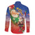 Dominican Republic Christmas Family Matching Off The Shoulder Long Sleeve Dress and Hawaiian Shirt Santa Relaxing On The Beach - Wonder Print Shop