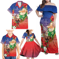 Dominican Republic Christmas Family Matching Off Shoulder Maxi Dress and Hawaiian Shirt Santa Relaxing On The Beach - Wonder Print Shop
