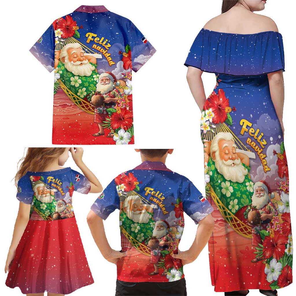 Dominican Republic Christmas Family Matching Off Shoulder Maxi Dress and Hawaiian Shirt Santa Relaxing On The Beach - Wonder Print Shop